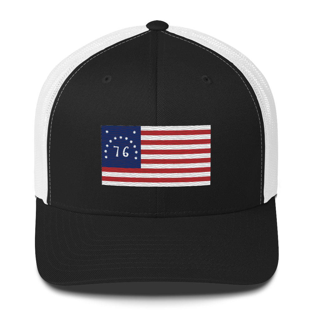 Embroidered Bennington Flag | Retro Trucker Cap Retro Trucker Cap Gun Beaver Black/ White  