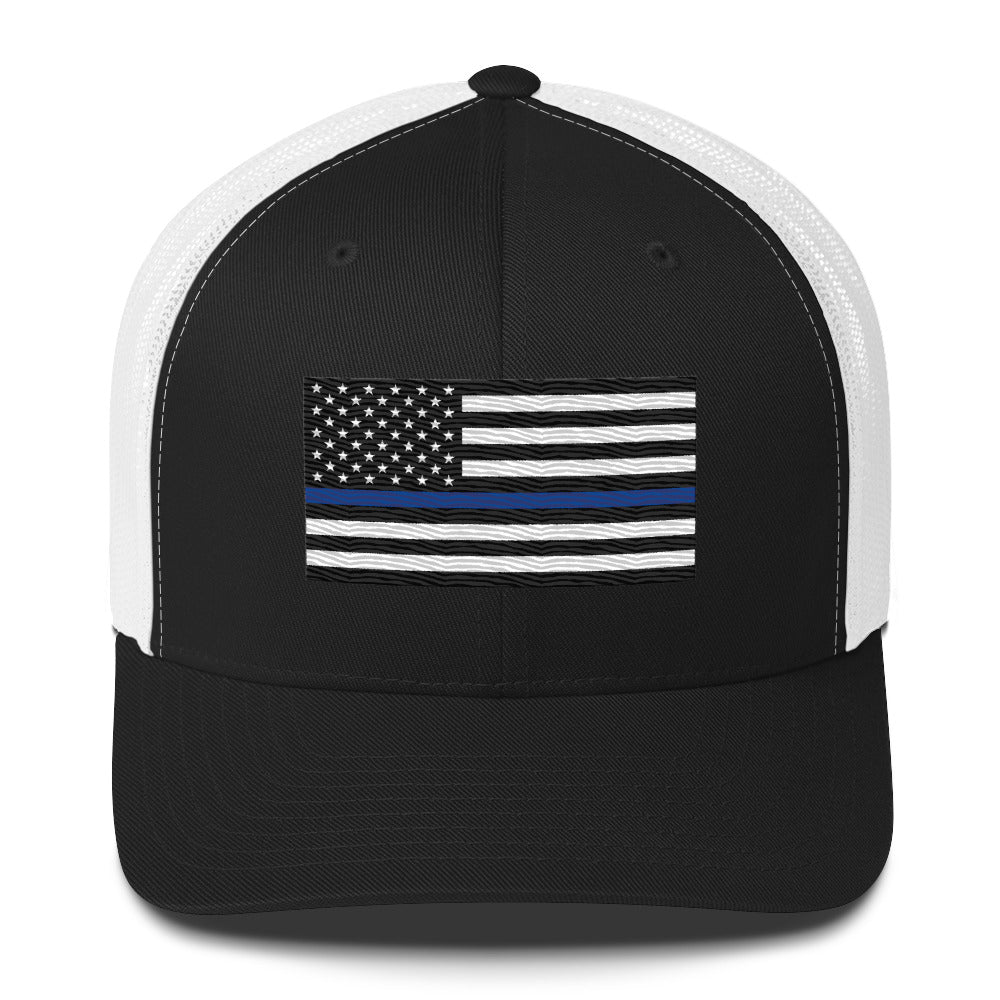 Embroidered Thin Blue Line Flag | Retro Trucker Cap Retro Trucker Cap Gun Beaver Black/ White  