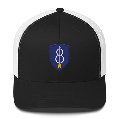 Embroidered 8th Infantry Division Insignia ("Pathfinder") | Retro Trucker Cap Retro Trucker Cap Gun Beaver Black/ White  