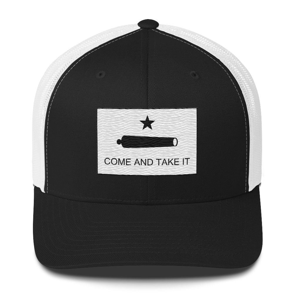 Embroidered "Come and Take It" Gonzales Flag | Retro Trucker Cap Retro Trucker Cap Gun Beaver Black/ White  