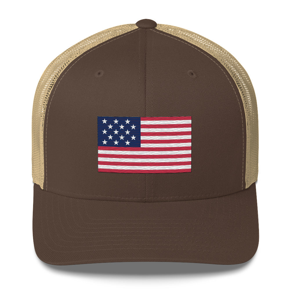 Embroidered 1812 Flag ("The Star-Spangled Banner") | Retro Trucker Cap Retro Trucker Cap Gun Beaver Brown/ Khaki  