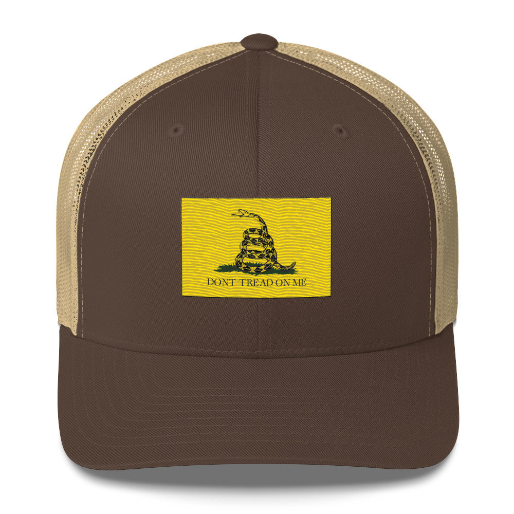 Embroidered "Don't Tread on Me" Gadsden Flag | Retro Trucker Cap Retro Trucker Cap Gun Beaver Brown/ Khaki  