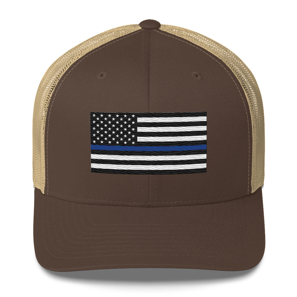 Embroidered Thin Blue Line Flag | Retro Trucker Cap Retro Trucker Cap Gun Beaver Brown/ Khaki  