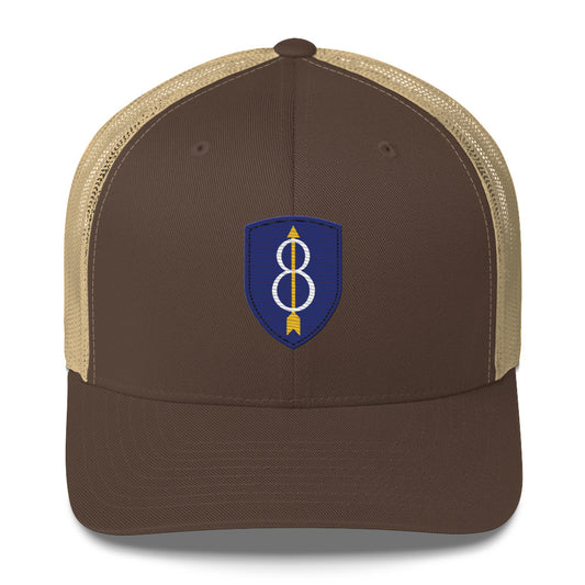 Embroidered 8th Infantry Division Insignia ("Pathfinder") | Retro Trucker Cap Retro Trucker Cap Gun Beaver Brown/ Khaki  