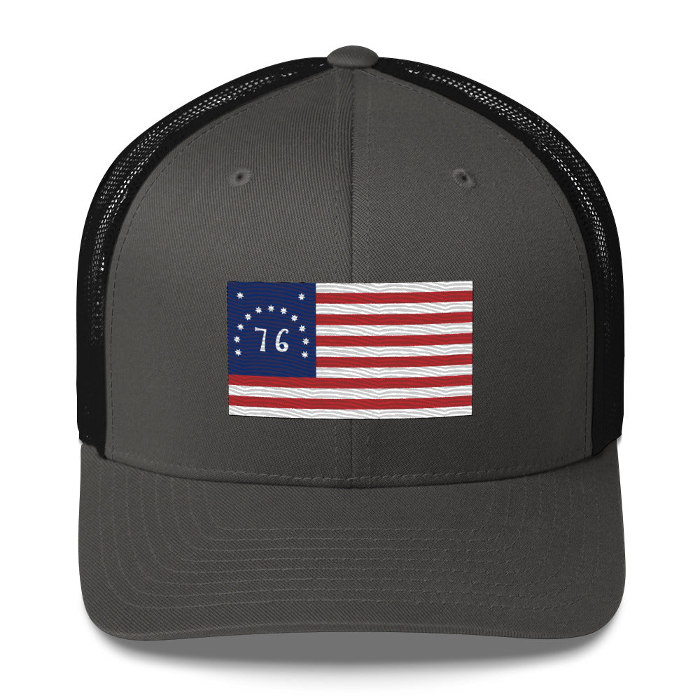 Embroidered Bennington Flag | Retro Trucker Cap Retro Trucker Cap Gun Beaver Charcoal/ Black  