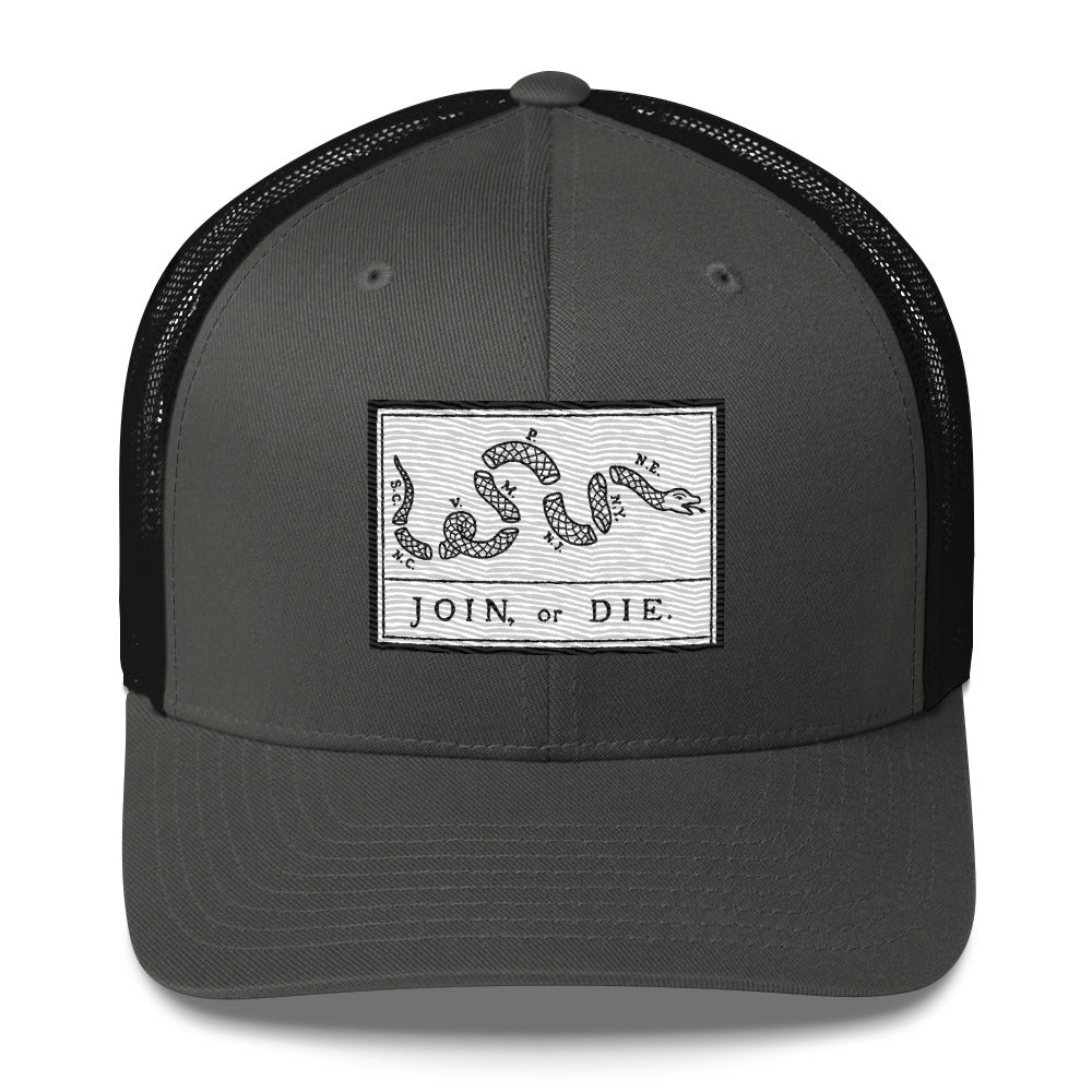 Embroidered “Join or Die" Flag | Retro Trucker Cap Retro Trucker Cap Gun Beaver Charcoal/ Black  