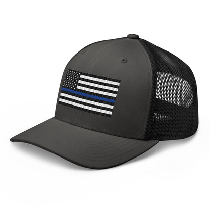 Embroidered Thin Blue Line Flag | Retro Trucker Cap Retro Trucker Cap Gun Beaver   