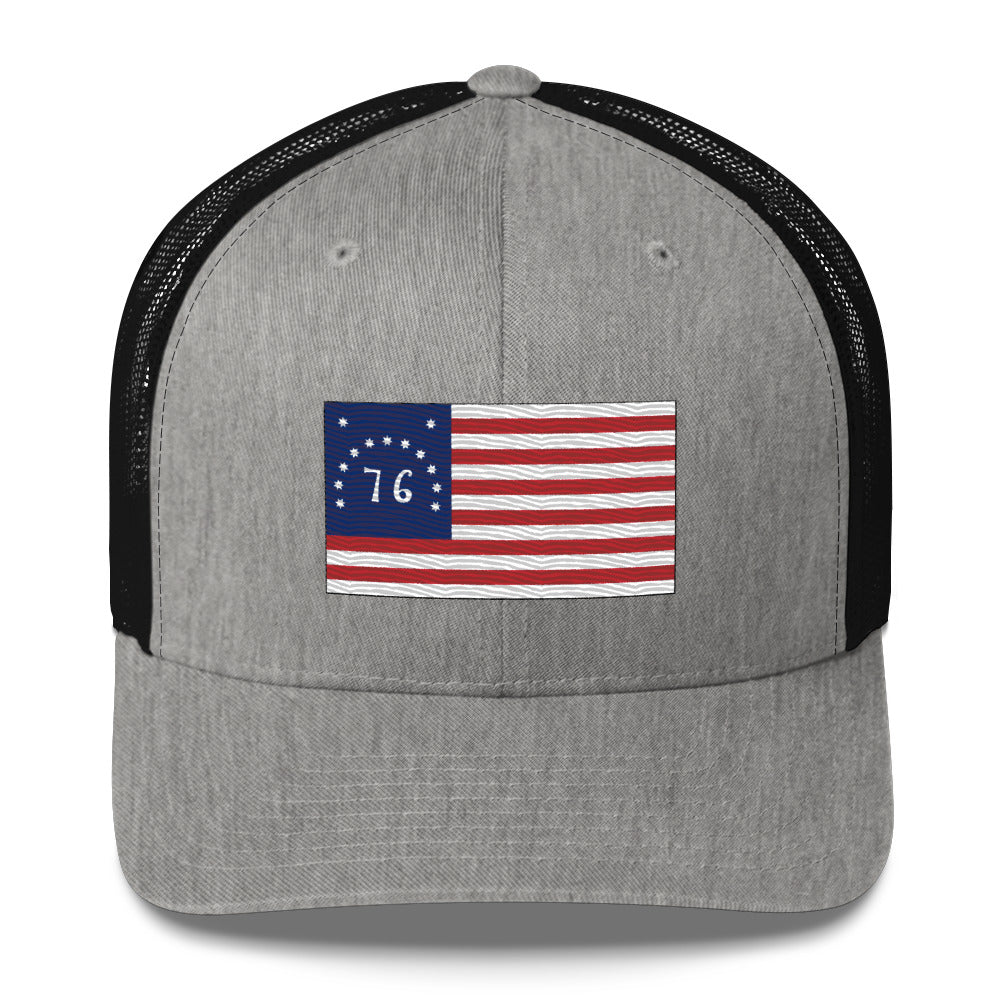 Embroidered Bennington Flag | Retro Trucker Cap Retro Trucker Cap Gun Beaver Heather/ Black  