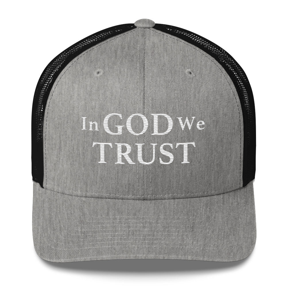 Embroidered "In God We Trust" | Retro Trucker Cap Retro Trucker Cap Gun Beaver Heather/ Black  