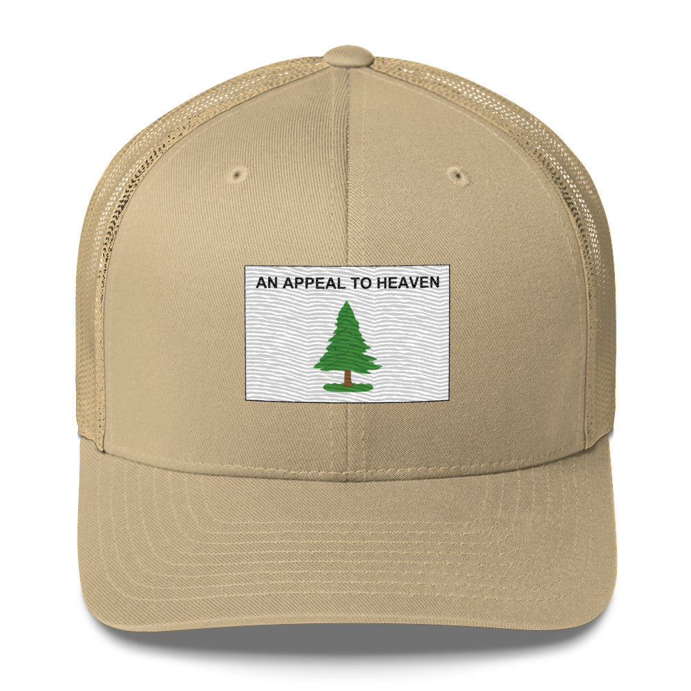 Embroidered "An Appeal to Heaven" Flag | Retro Trucker Cap Retro Trucker Cap Gun Beaver Khaki  