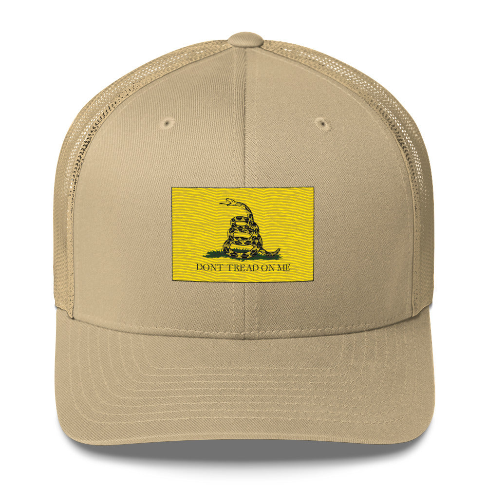 Embroidered "Don't Tread on Me" Gadsden Flag | Retro Trucker Cap Retro Trucker Cap Gun Beaver Khaki  