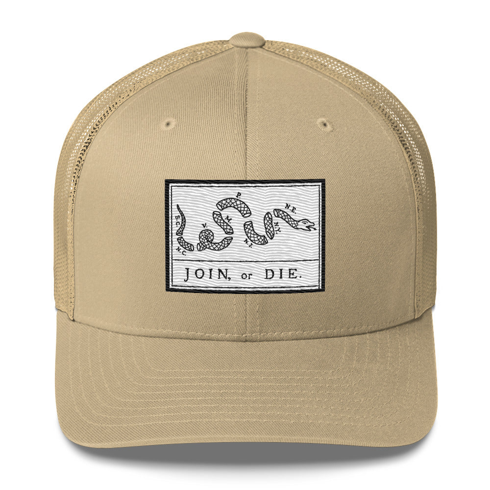 Embroidered “Join or Die" Flag | Retro Trucker Cap Retro Trucker Cap Gun Beaver Khaki  