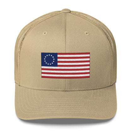 Embroidered Betsy Ross Flag | Retro Trucker Cap Retro Trucker Cap Gun Beaver Khaki  