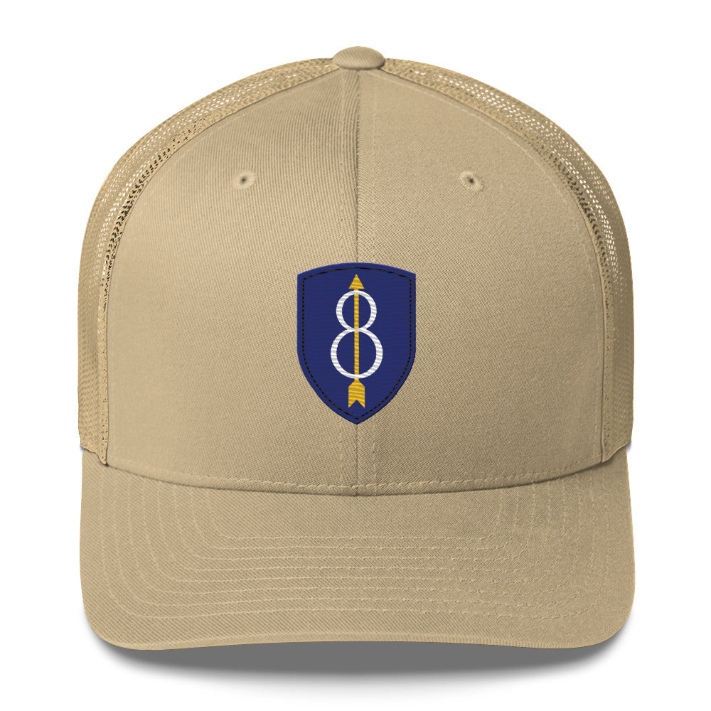 Embroidered 8th Infantry Division Insignia ("Pathfinder") | Retro Trucker Cap Retro Trucker Cap Gun Beaver Khaki  