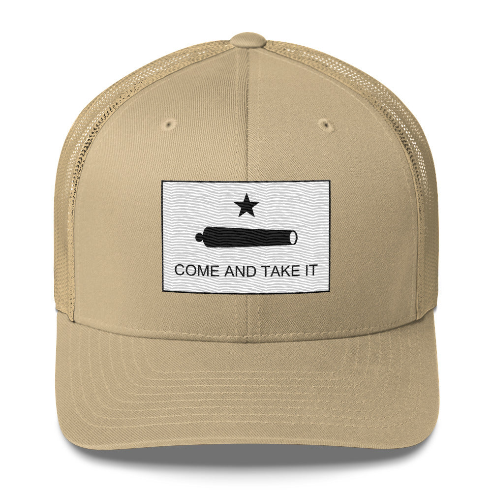 Embroidered "Come and Take It" Gonzales Flag | Retro Trucker Cap Retro Trucker Cap Gun Beaver Khaki  