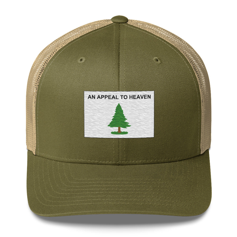 Embroidered "An Appeal to Heaven" Flag | Retro Trucker Cap Retro Trucker Cap Gun Beaver Moss/ Khaki  