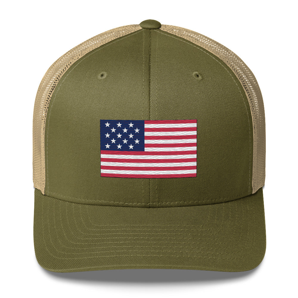 Embroidered 1812 Flag ("The Star-Spangled Banner") | Retro Trucker Cap Retro Trucker Cap Gun Beaver Moss/ Khaki  