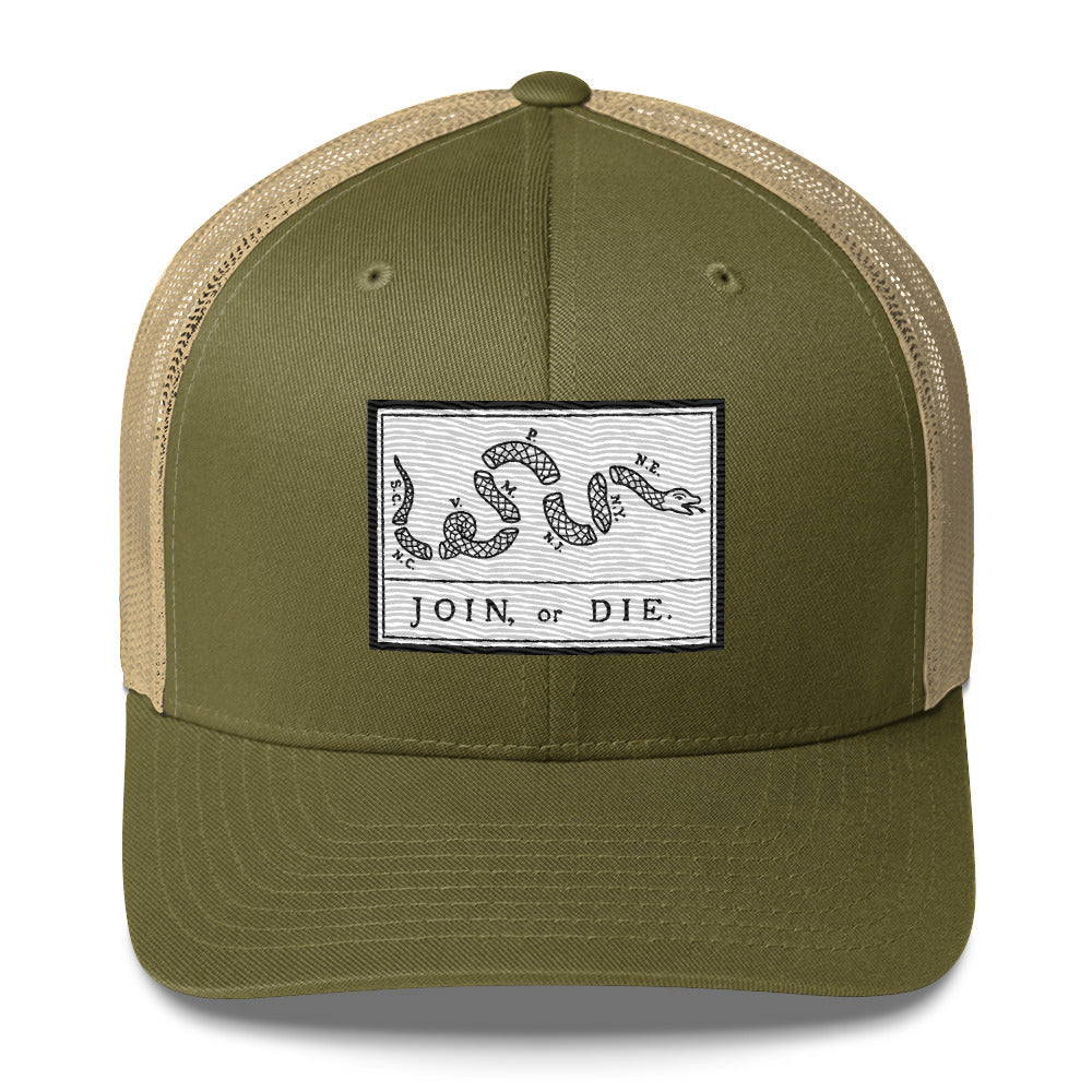 Embroidered “Join or Die" Flag | Retro Trucker Cap Retro Trucker Cap Gun Beaver Moss/ Khaki  