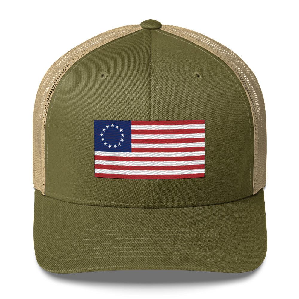 Embroidered Betsy Ross Flag | Retro Trucker Cap Retro Trucker Cap Gun Beaver Moss/ Khaki  