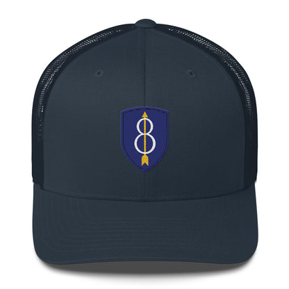 Embroidered 8th Infantry Division Insignia ("Pathfinder") | Retro Trucker Cap Retro Trucker Cap Gun Beaver Navy  