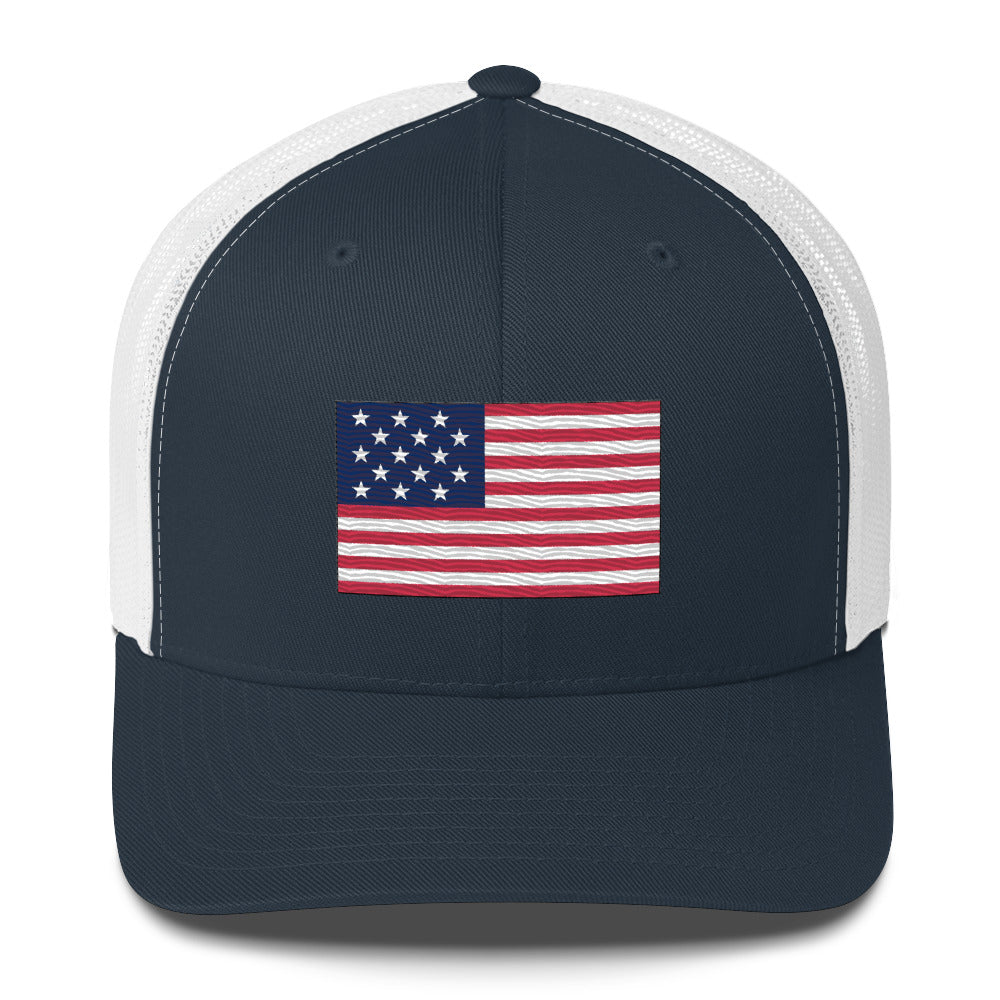 Embroidered 1812 Flag ("The Star-Spangled Banner") | Retro Trucker Cap Retro Trucker Cap Gun Beaver Navy/ White  