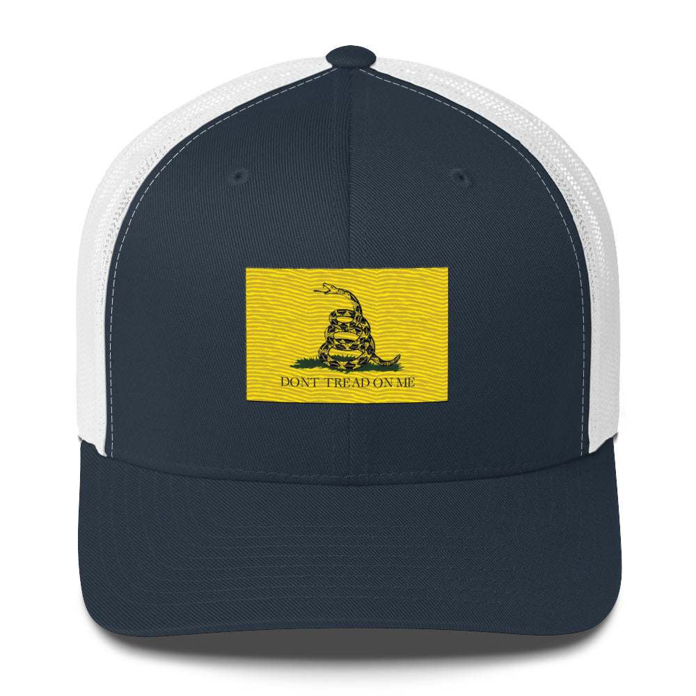 Embroidered "Don't Tread on Me" Gadsden Flag | Retro Trucker Cap Retro Trucker Cap Gun Beaver Navy/ White  