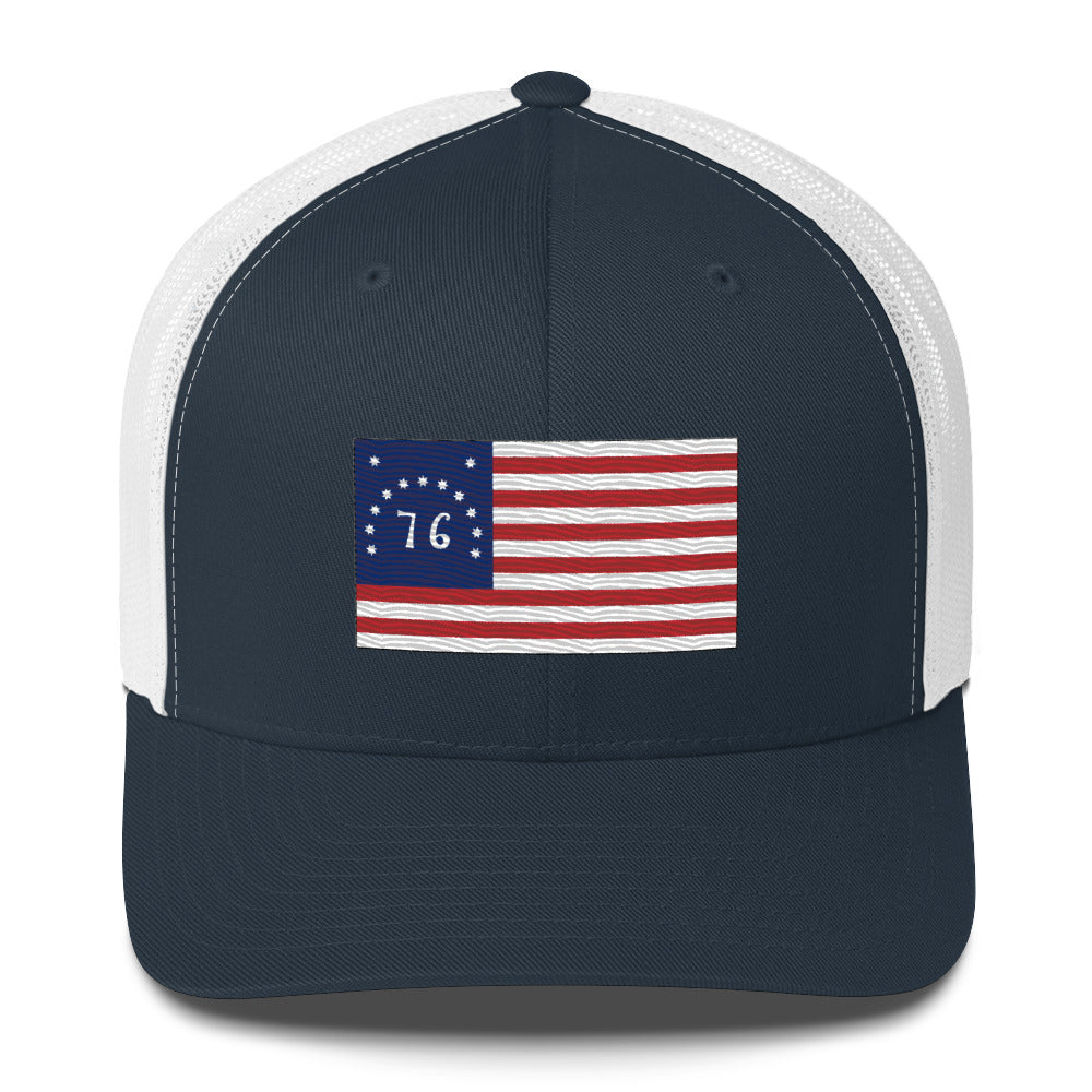 Embroidered Bennington Flag | Retro Trucker Cap Retro Trucker Cap Gun Beaver Navy/ White  