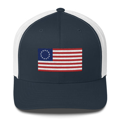 Embroidered Betsy Ross Flag | Retro Trucker Cap Retro Trucker Cap Gun Beaver Navy/ White  