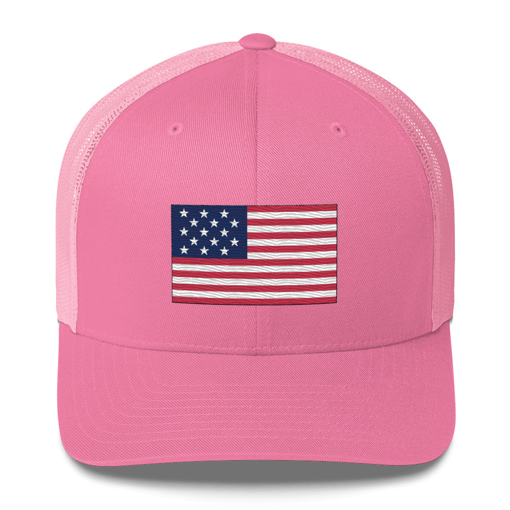 Embroidered 1812 Flag ("The Star-Spangled Banner") | Retro Trucker Cap Retro Trucker Cap Gun Beaver Pink  