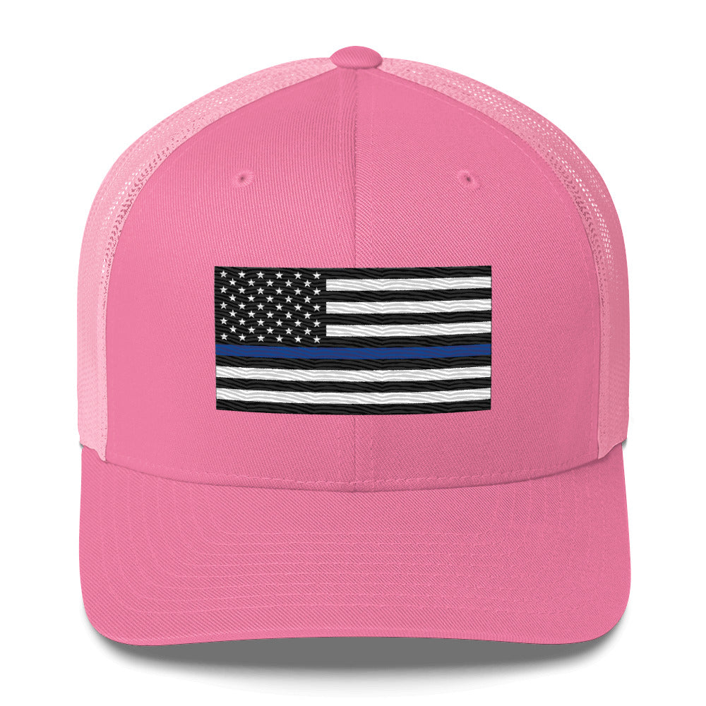 Embroidered Thin Blue Line Flag | Retro Trucker Cap Retro Trucker Cap Gun Beaver Pink  