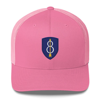 Embroidered 8th Infantry Division Insignia ("Pathfinder") | Retro Trucker Cap Retro Trucker Cap Gun Beaver Pink  