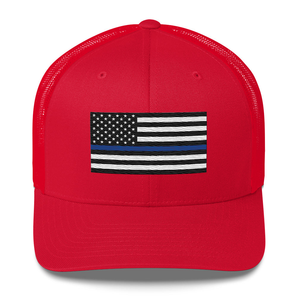 Embroidered Thin Blue Line Flag | Retro Trucker Cap Retro Trucker Cap Gun Beaver Red  