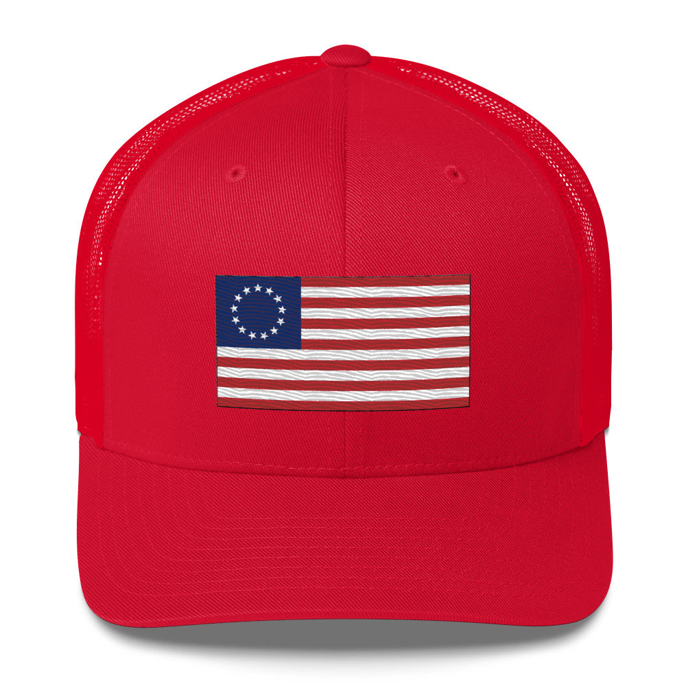 Embroidered Betsy Ross Flag | Retro Trucker Cap Retro Trucker Cap Gun Beaver Red  