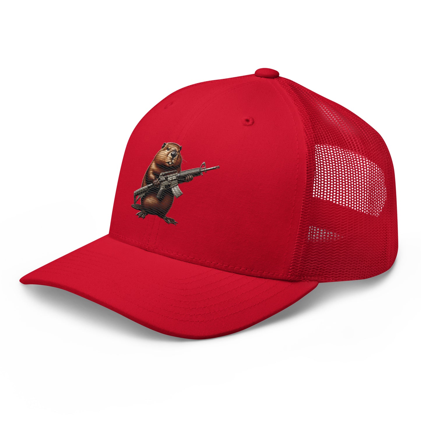 Embroidered Gun Beaver Clutching Rifle | Retro Trucker Cap Retro Trucker Cap Gun Beaver   