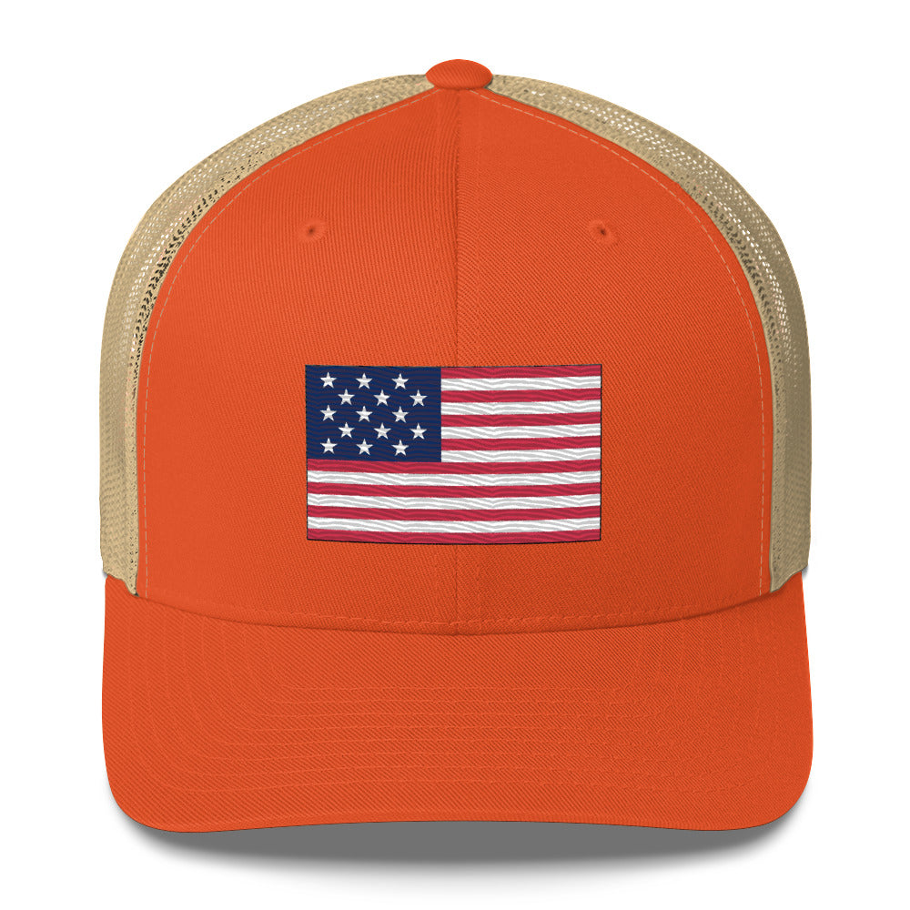 Embroidered 1812 Flag ("The Star-Spangled Banner") | Retro Trucker Cap Retro Trucker Cap Gun Beaver Rustic Orange/ Khaki  