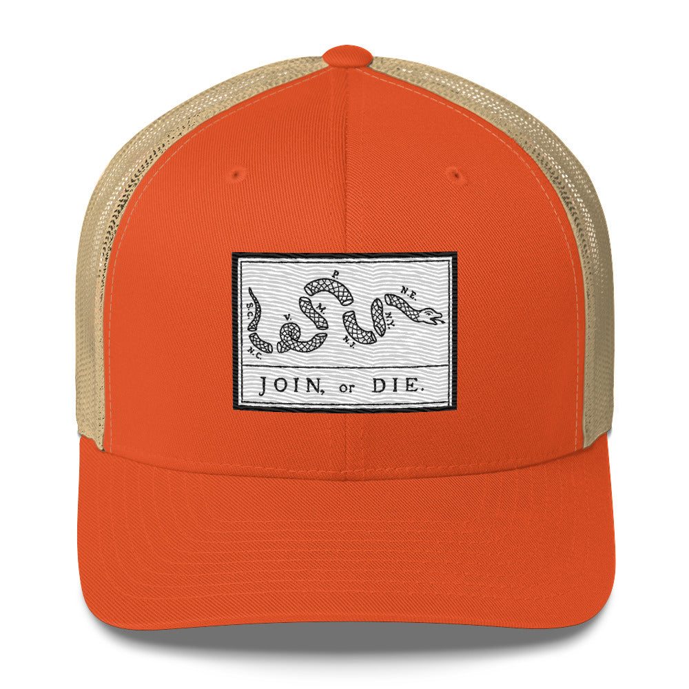 Embroidered “Join or Die" Flag | Retro Trucker Cap Retro Trucker Cap Gun Beaver Rustic Orange/ Khaki  