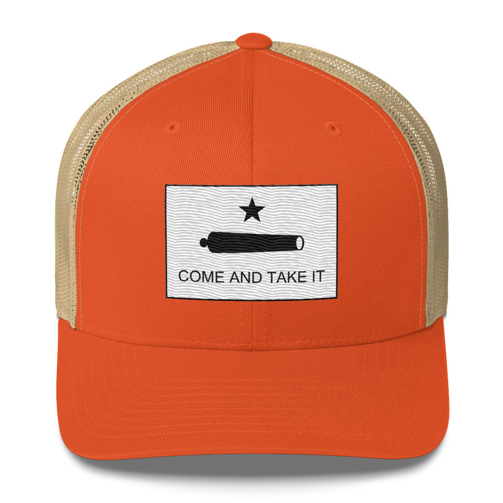 Embroidered "Come and Take It" Gonzales Flag | Retro Trucker Cap Retro Trucker Cap Gun Beaver Rustic Orange/ Khaki  