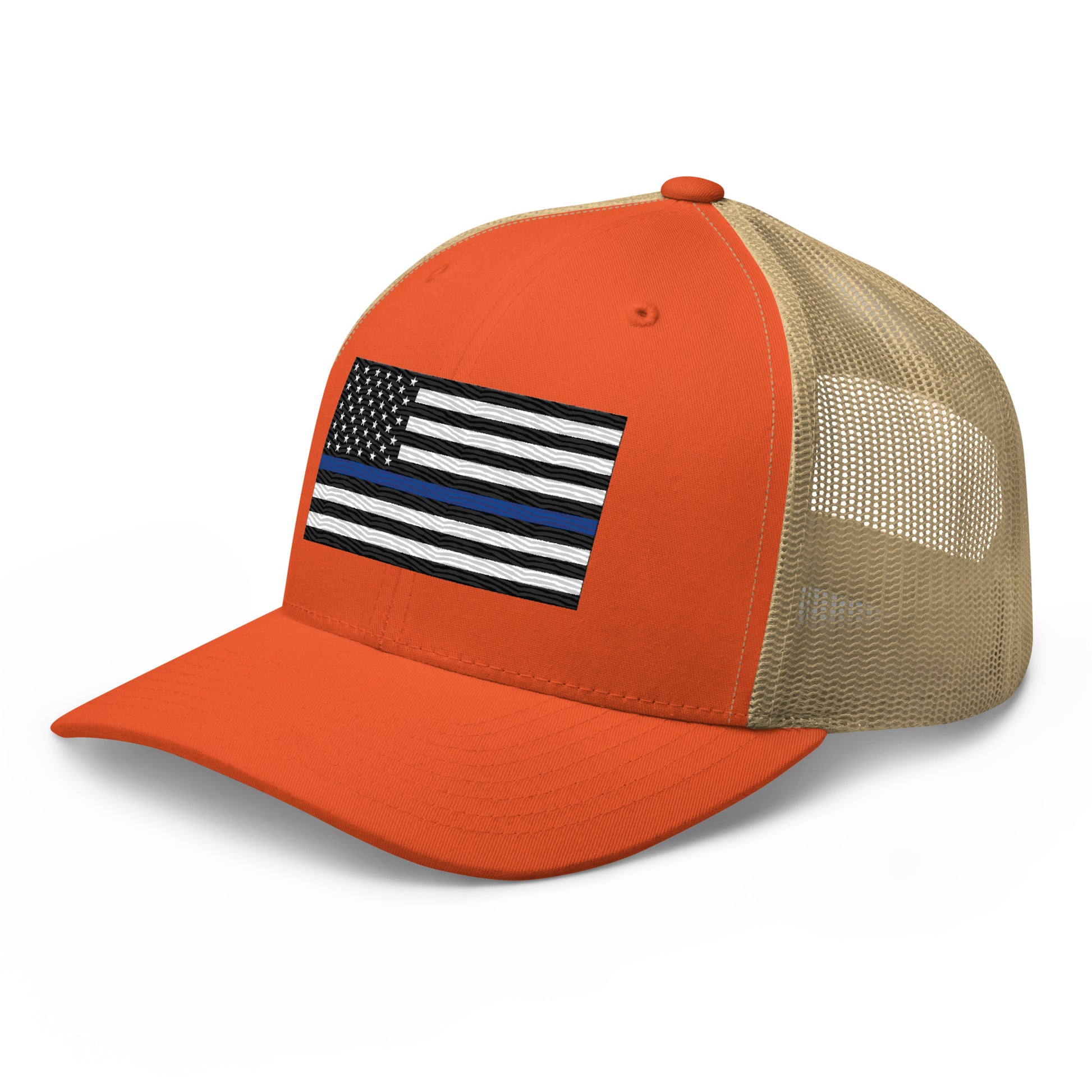 Embroidered Thin Blue Line Flag | Retro Trucker Cap Retro Trucker Cap Gun Beaver   