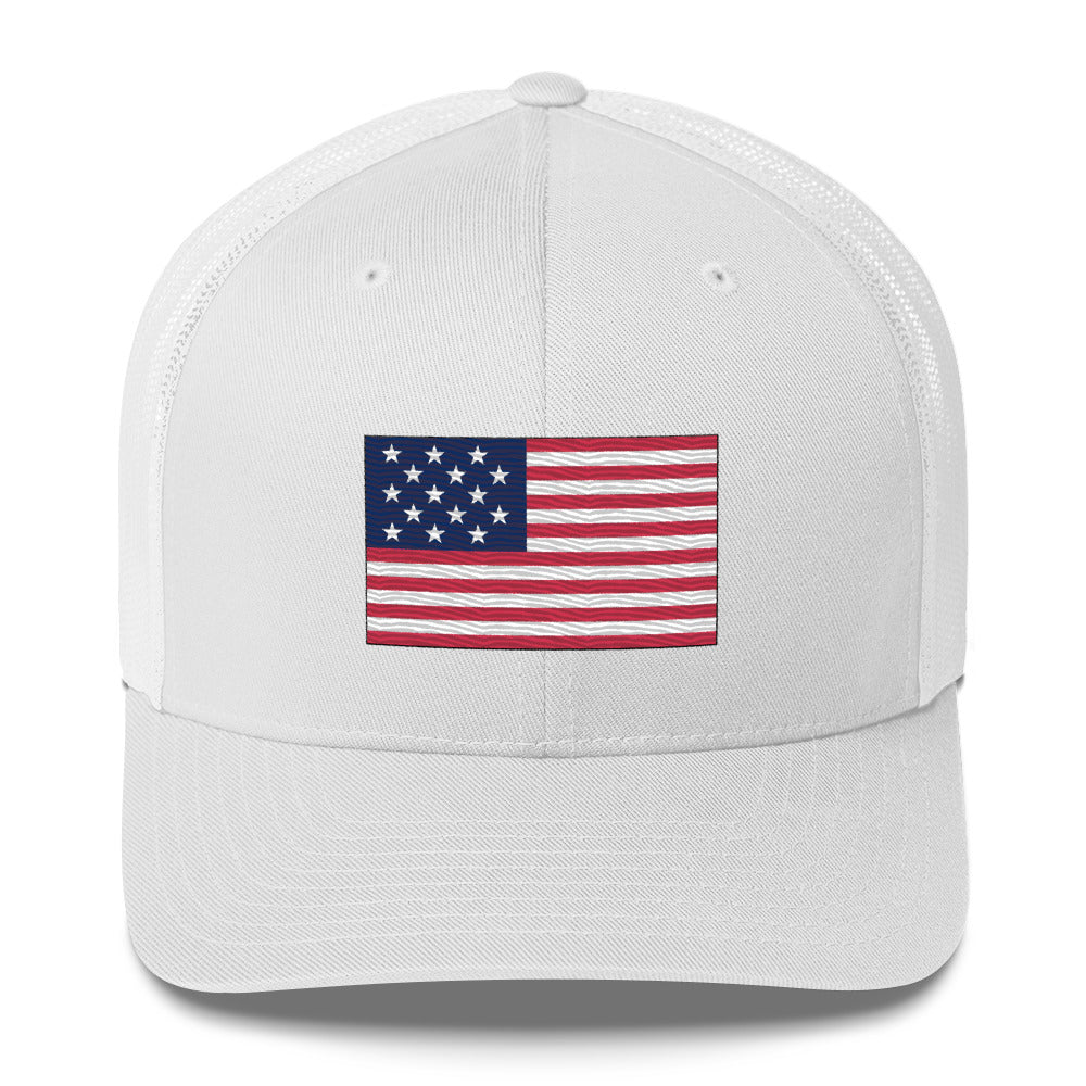 Embroidered 1812 Flag ("The Star-Spangled Banner") | Retro Trucker Cap Retro Trucker Cap Gun Beaver White  