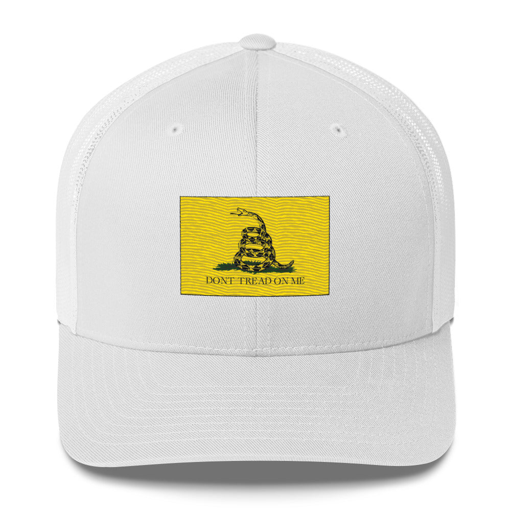 Embroidered "Don't Tread on Me" Gadsden Flag | Retro Trucker Cap Retro Trucker Cap Gun Beaver White  