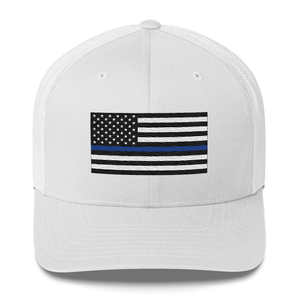 Embroidered Thin Blue Line Flag | Retro Trucker Cap Retro Trucker Cap Gun Beaver White  