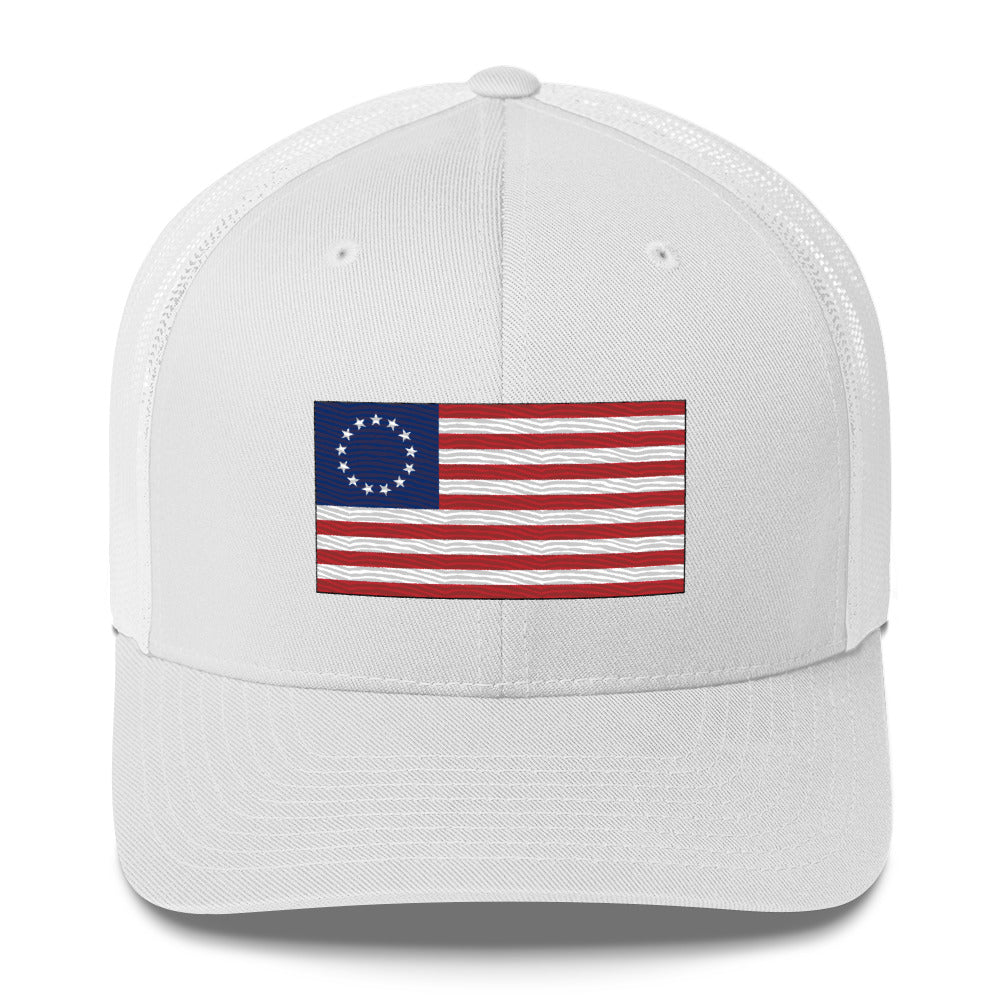 Embroidered Betsy Ross Flag | Retro Trucker Cap Retro Trucker Cap Gun Beaver White  