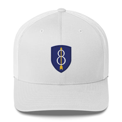 Embroidered 8th Infantry Division Insignia ("Pathfinder") | Retro Trucker Cap Retro Trucker Cap Gun Beaver White  