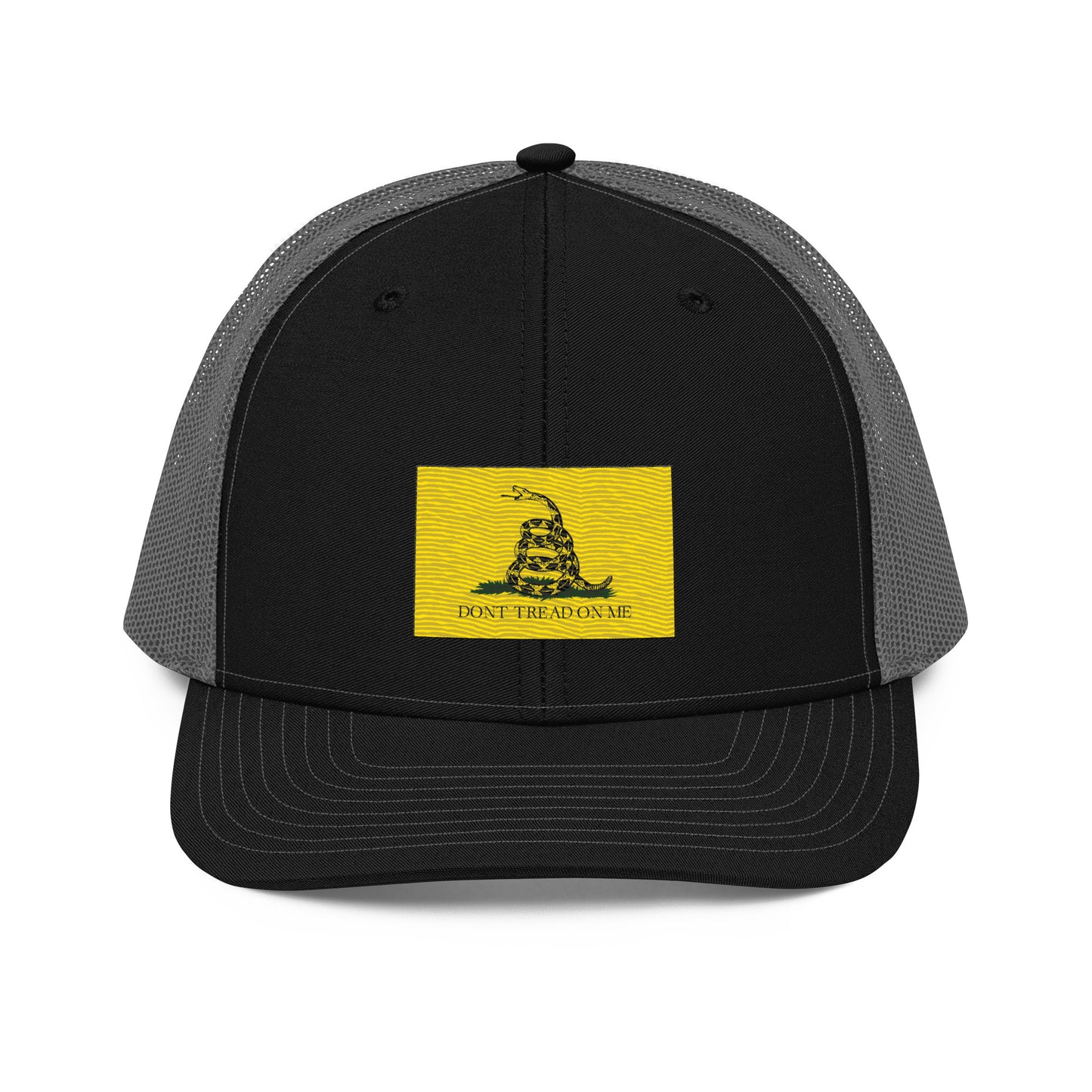 Embroidered "Don't Tread on Me" Gadsden Flag | Snapback Trucker Cap | Richardson 112 Richardson 112 Gun Beaver Black / Charcoal  