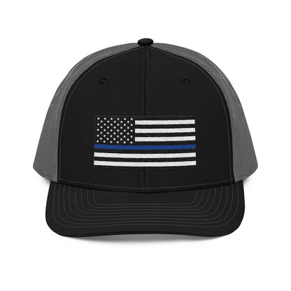 Embroidered Thin Blue Line Flag | Snapback Trucker Cap | Richardson 112 Richardson 112 Gun Beaver Black / Charcoal  