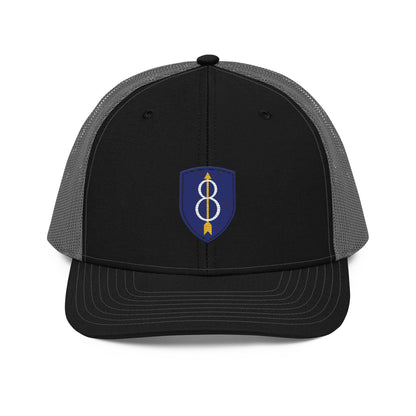 Embroidered 8th Infantry Division Insignia ("Pathfinder") | Snapback Trucker Cap | Richardson 112 Richardson 112 Gun Beaver Black / Charcoal  