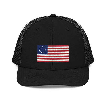 Embroidered Betsy Ross Flag | Snapback Trucker Cap | Richardson 112 Richardson 112 Gun Beaver Black  