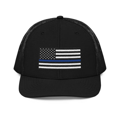 Embroidered Thin Blue Line Flag | Snapback Trucker Cap | Richardson 112 Richardson 112 Gun Beaver Black  