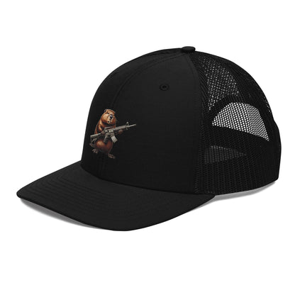 Embroidered Gun Beaver Clutching Rifle | Snapback Trucker Cap | Richardson 112 Richardson 112 Gun Beaver   