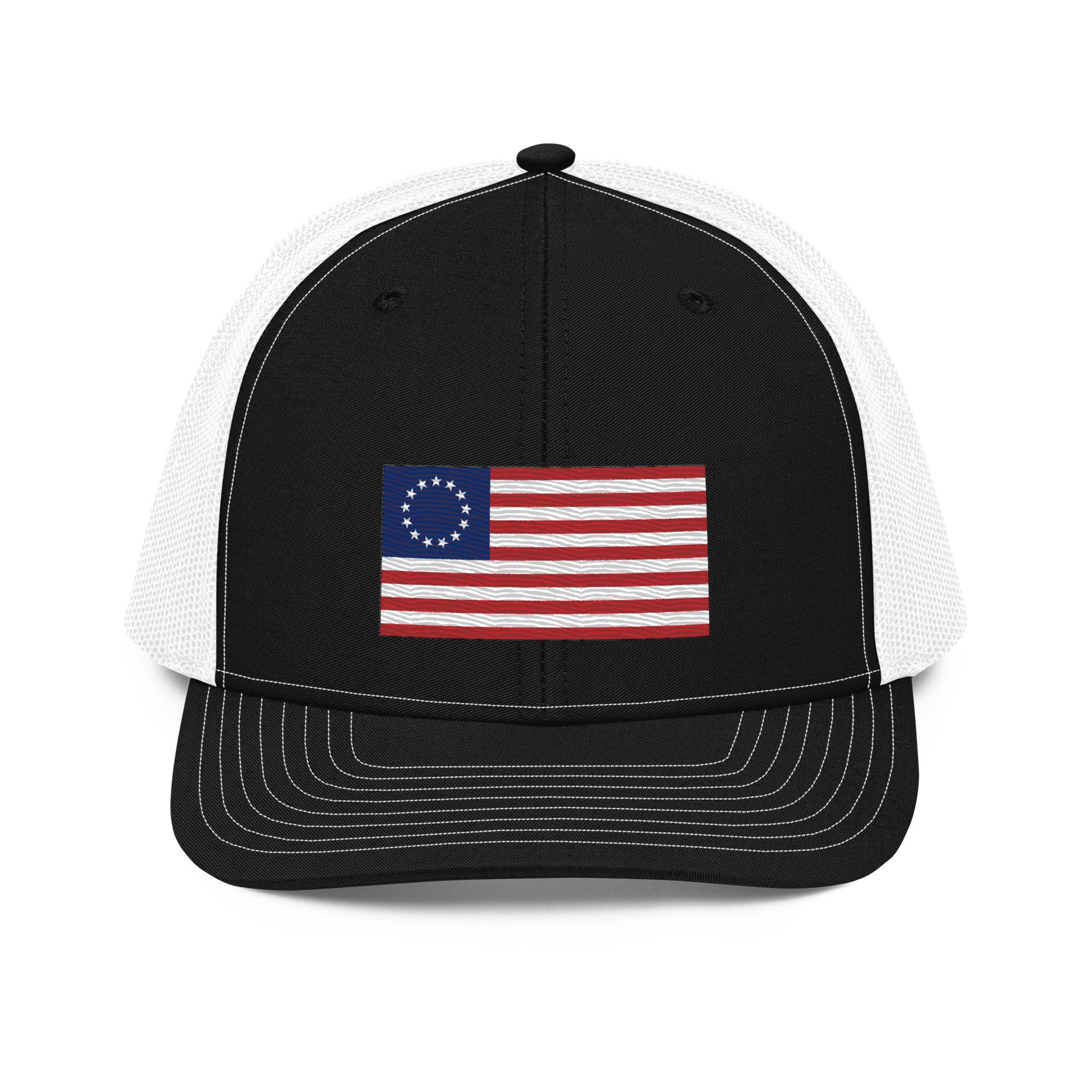 Embroidered Betsy Ross Flag | Snapback Trucker Cap | Richardson 112 Richardson 112 Gun Beaver Black / White  